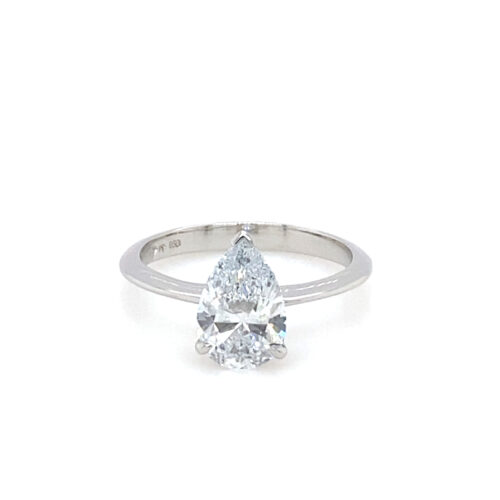 Solitaire & Engagement Ring: Pear "Princess" 3-Prong Knife-Edge. Lab Grown Diamonds. Green World Diamonds.