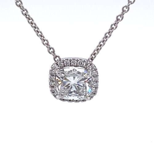 "Halo" Cushion Diamond Necklace & Pendant - Photo